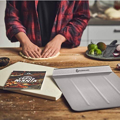 BURNHARD® Pizzastein und Pizzaschaufel für Backofen, rechteckig - 38 x 30 x 1,5 cm