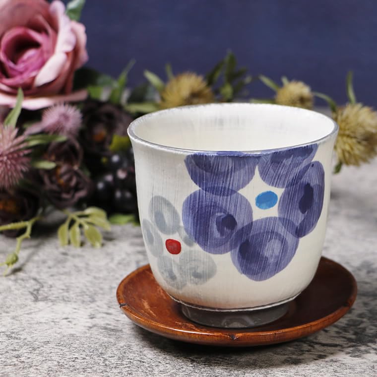 Amazon | しがらき焼 ペア 湯呑み 約290ml(満水時) 【花花(ブルー
