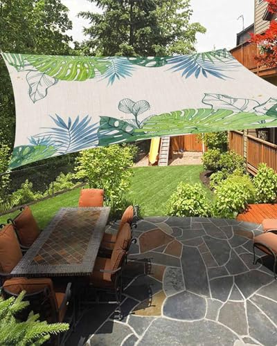 Tropical Leaves Sun Shade Sail Waterproof Rectangle, UV Block Sail Shade Canopy Awning Outdoor Oxoford Privacy Shade Cover for Patio Pergola Deck Backyard 8'x10' Watercolor Summer Sage Green Plants