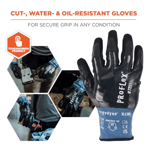 Image of Ergodyne Unisex Proflex 7251 Fully Coated Nitrile Cut-resistant Gloves - Ansi /Isea 105-2016 A5, En 388 4x42d, Water-resistant, 21g