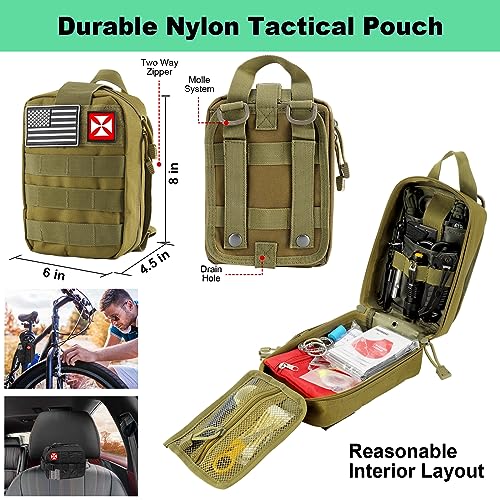 Survival Kit 256 in 1, First Aid Kit Survival Gear Tools Trauma Kit with Molle Pouch for Outdoor, Camping, Hunting, Hiking, Earthquake, Home, Office, Gifts for Men Dad Husband Women (Green) - Image 3