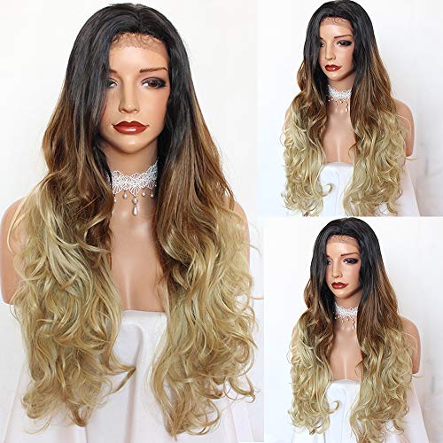 PlatinumHair Ombre Three Tone Color Wavy Wigs Synthetic Lace Front Wigs Heat Resistant Synthetic Wigs 24 PlatinumHair Ombre Three Tone Color Wavy Wigs Synthetic Lace Front Wigs Heat Resistant Synthetic Wigs 24"