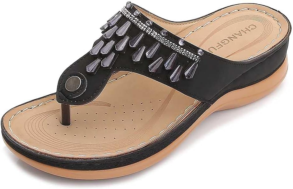 RLEHJN Wedge Flip Flops Women UK Sale Clearance Orthopedic Sandals Non-Slip Beach Shoes Toe Post Slippers Open Toe Wide Fit Walking Sandals Ladies Summer Shoes for Indoor and Outdoor Size 3-8