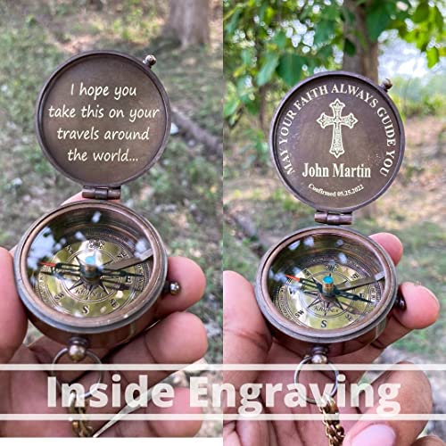 Brújula Vintage de Latón Personalizada con Estuche de Cuero - Regalo Personalizado para Graduación miniatura 3