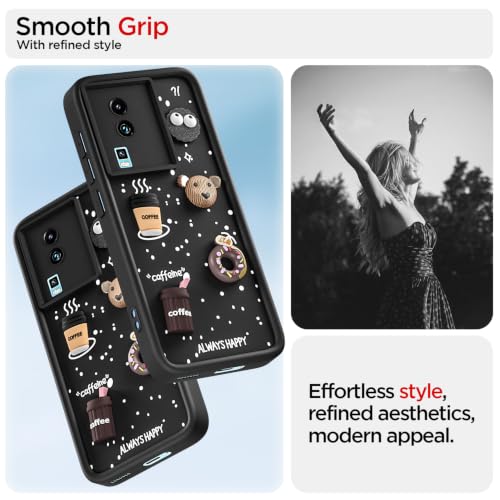 Image of Pikkme Back Cover for iQOO Neo 7 5G / Neo 7 Pro 5G | Cute Fun Cartoon 3D Bear Silicone Full Body Protection Bumper Cover (Black)