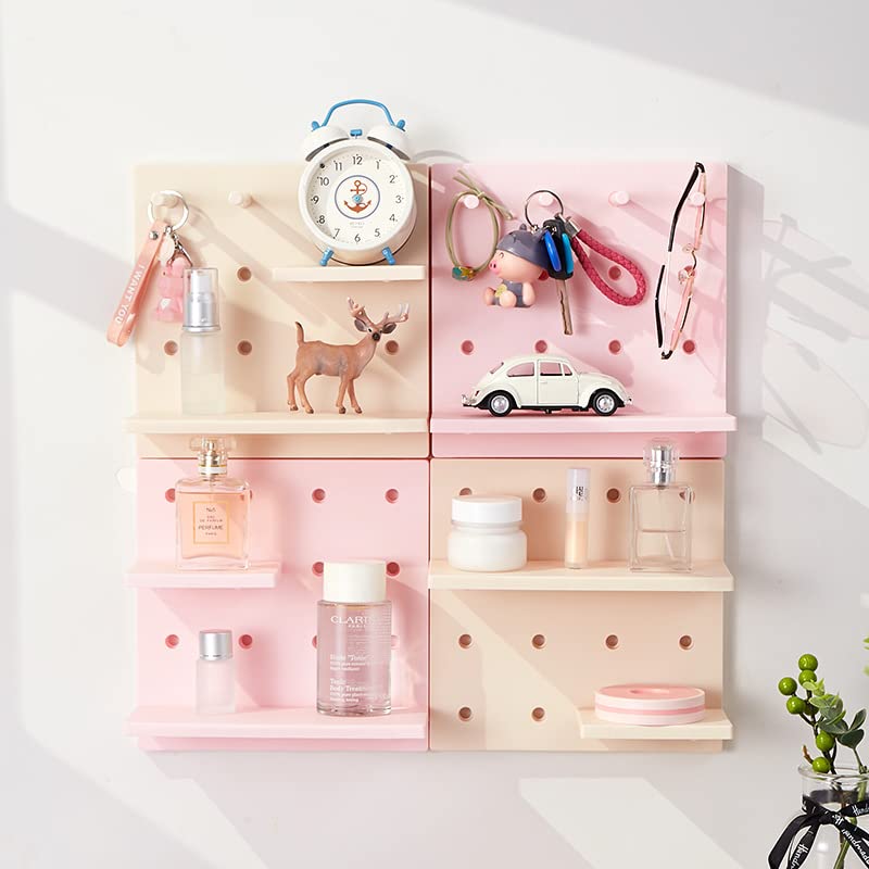 Stecktafel-Set aus Kunststoff, dekorativ, wandmontiert, schwimmendes Regal, Stecktafel-Wandregal, Organizer, Eingangs-Organizer mit Schlüsselhaken für Schlafzimmer, Bad und Küche, Gelb, 4 Stück
