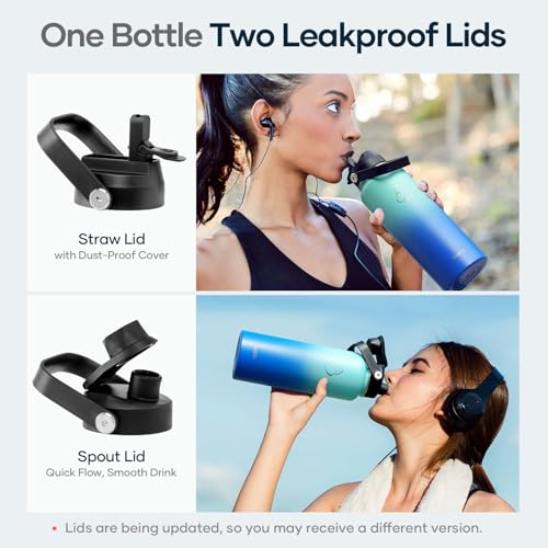 Image of BUZIO Triple Wall Vacuum Water Bottle with Dust-Proof Straw & Spout Lids