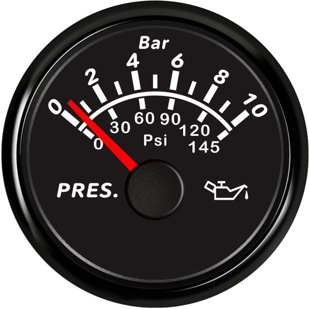 ELING 52 mm (2 '') Manometro olio 0-10bar 0-145PSI Impermeabile 9-32V Con Retroilluminazione per trattori SUV Motoscafi (nero+nero, 0-10Bar)