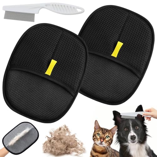 2Pcs Gant de toilettage double face pour animaux de compagnie, Gants d'É pilation Électrostatiques pour chien et chat, réutilisables, avec Peigne anti-puces, pour le démêlage et le toilettage (B)