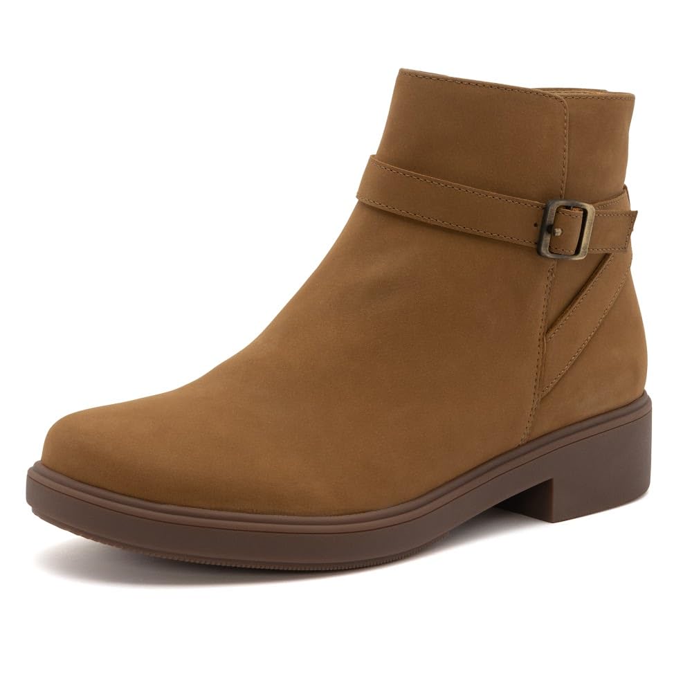 ABEO Compass Buckle Ankle Booties for Women Fall Boots For Women Water Resistant Leather Built-In Orthotic Insole
