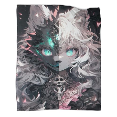 Anime Zeichentrickfilm Manga Kuscheldecke,KinderDecke Warm,Wohndecke Weiche und Flauschige Fleecedecke Als Sofadecke Doppelseitig Tagesdecke Für BettundSofa 40x50inch(100x130cm)