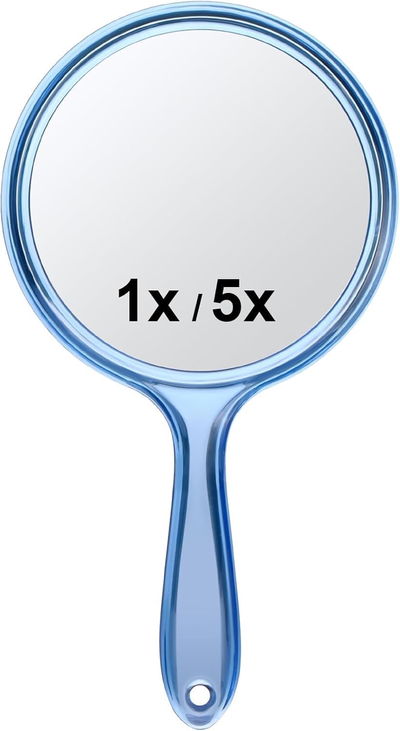 Handheld Vanity Mirror, Round, Transparent Pink, Plastic Frame, Medium, Classic Style, Polished Finish-image-29