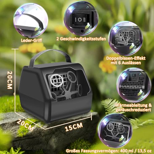 Yabtf Seifenblasenmaschine, Automatischer Blasenmacher 8000+ /Min, Bubble Machine mit 1800mA akku, Blasenmaschine Elektrisches Blasenspielzeug für Kinder Hochzeit Geburtstag Festival Party, Schwarz