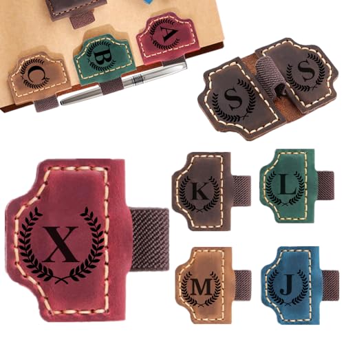 Image of Custom Bookmark with Pen Holder with 26 Letters Personalized Magnetic Leather Book Mark, Customized Name Book Marker Clip with Initial for Men Women, Gifts for Book Lovers, Readers, (Red, X)