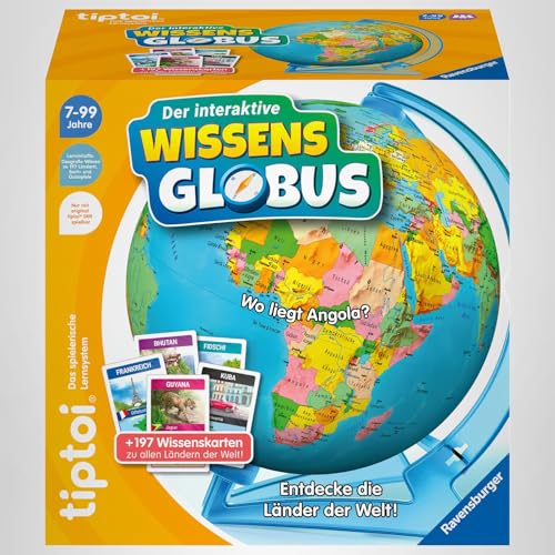 Ravensburger tiptoi Spiel 00107 - Der interaktive Wissens-Globus - Lern-Globus für Kinder ab 7 Jahren, Spielzeug für Jungen und Mädchen, für 1-4 Spieler