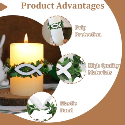 YAYNO 2 Stück Kommunionkerze Tropfschutz Kerzentropfschutz Tropfschutz Taufkerzen Tropfschutz Kerzenkranz Taufkerzen Weiß Taufe Fisch Deko Tropfenfänger für Kerzen 3-6 cm Taufkerzen