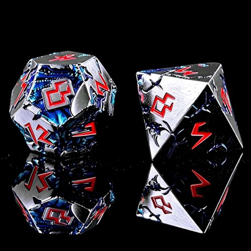 Blue Dragon Metal DND Dice Set, 7 Piece Weighted Polyhedral Dice for Dungeons and Dragons, Heavy Zinc Alloy RPG Dice with Engraved Numbers & Storage Gift Case for Pathfinder MTG Role Playing Games — view 4