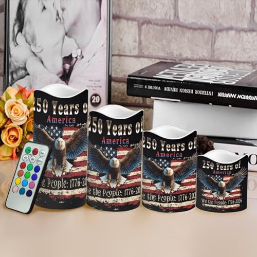 Image of We the People Flameless LED Candles American Flag Bald Eagle Lamp Battery Operated Flickering Timer 250th Anniversary Candle Aesthetic Cozy Minimalist Home Decors Set of 4