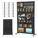 NectaCol 3.5'x 6' Pegboard Display Stand with T-Base, Metal Peg Board Organizer Panels Display Rack With Wheel, Standing Pegboard Display, Extra 30 pieces Hooks, Black