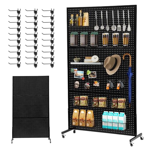 NectaCol 3.5'x 6' Pegboard Display Stand with T-Base, Metal Peg Board Organizer Panels Display Rack With Wheel, Standing Pegboard Display, Extra 30 pieces Hooks, Black