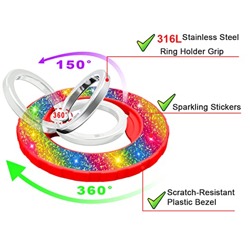 Romsea Magnetic Ring Holder Grip Compatible With For Magsafe For Iphone 14 13 12,Removable For Wireless Charging,Collapsible Kickstand,Rainbow #TOP4