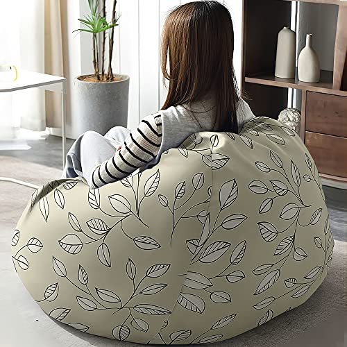 Hiseng Funda de puf, Sillón de Pera sin Relleno,Patrón de Hojas Sofa Puff Gaming Salon Funda Moderno Sin Relleno para Niños y Adultos, Bean Bag con Asa para Salón (Caqui Claro,130x150cm)