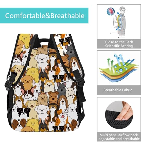 GNEW Dog Backpack for Kids Boys Girls, Cute Puppy Dog Bookbag, Kawaii Dog Dreed Animal Backpack, 16 Inch Large Capacity Water Resistant Travel School Bag for Elementary Middle School Students3