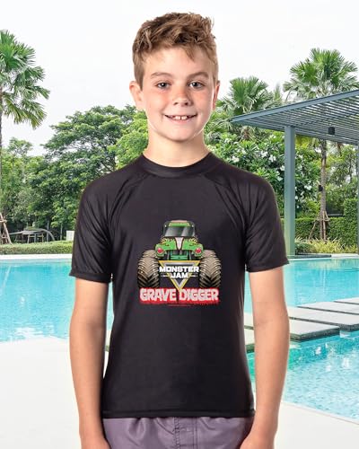 Monster Jam Grave Digger Boys' Short-Sleeve Swimsuit Rashguard Shirt Top Quick Dry4