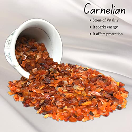 Image of Amazing Gemstone Carnelian Crystal Chips Aquarium Gravel Rocks - Carnelian Chips Bulk Fish Tank Gravel, Small Tumbled Stone Chips, Tiny Crystals for Decoration (Natural AAA Grade) (1000+ Carat Chips)