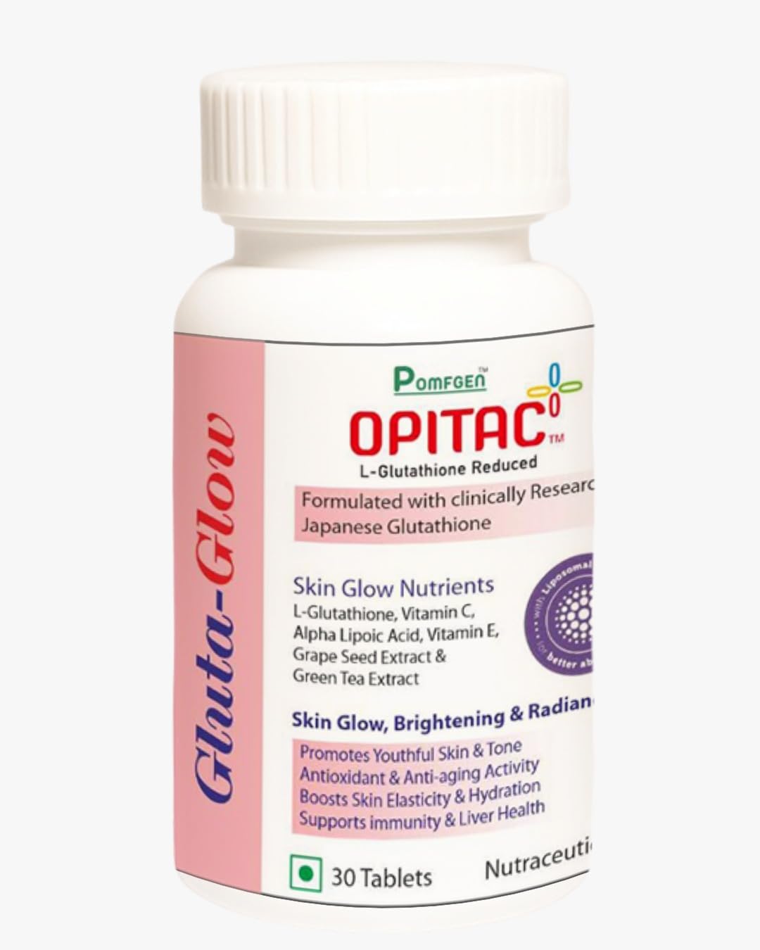 Pomfgen Opitac Gluta-Glow L-Glutathione Reduced Skin Brightening Supplement with Vitamin C, Alpha Lipoic Acid, Vitamin E, Grape Seed Extract, Green Tea Extract, 30 Tablets : Amazon.in: Health & Personal Care Pomfgen Opitac Gluta-Glow L-Glutathione Reduced Skin Brightening Supplement with Vitamin C, Alpha Lipoic Acid, Vitamin E, Grape Seed Extract, Green Tea Extract, 30 Tablets : Amazon.in: Health & Personal Care