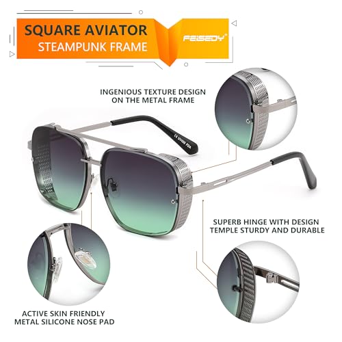 Image of FEISEDY Sunglasses Mens Women Vintage Pilot Square Trendy Metal Steampunk Fishing Driving Sun Glasses B2894