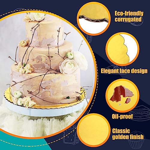 Nuenen 50 Pcs 12 Inch Gold Cake Board Rounds Cake Cardboard Disposable Coated Base Boards Cardboard Circles Plate Scalloped Base for Valentine Decorating Supplies Dessert
