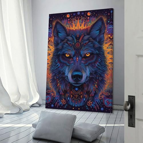 Peinture sur toile de loups éclatants déco murale de salon 50x75cm