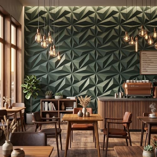 Image of Kayra Decor 3D PVC Wall Panel - Alps Design Olive Green Color 19.7 inch x 19.7 inch (Pack of 40) - Covers 107.80 Sq. Ft.