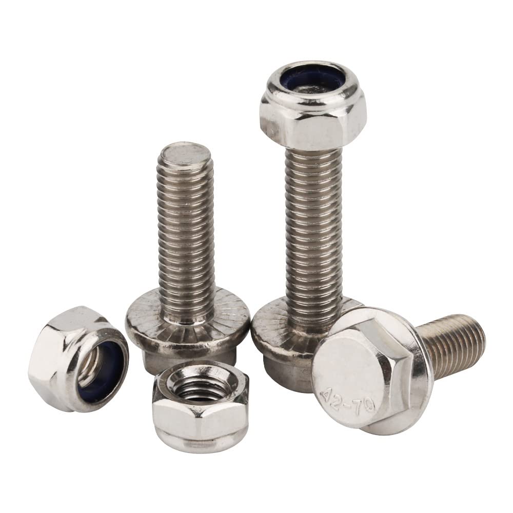 M8-1.25 Serrated Flange Lock Nuts - 304 Stainless Steel, Nylon Insert, Bright Finish, 10 PCS Pack - View #4