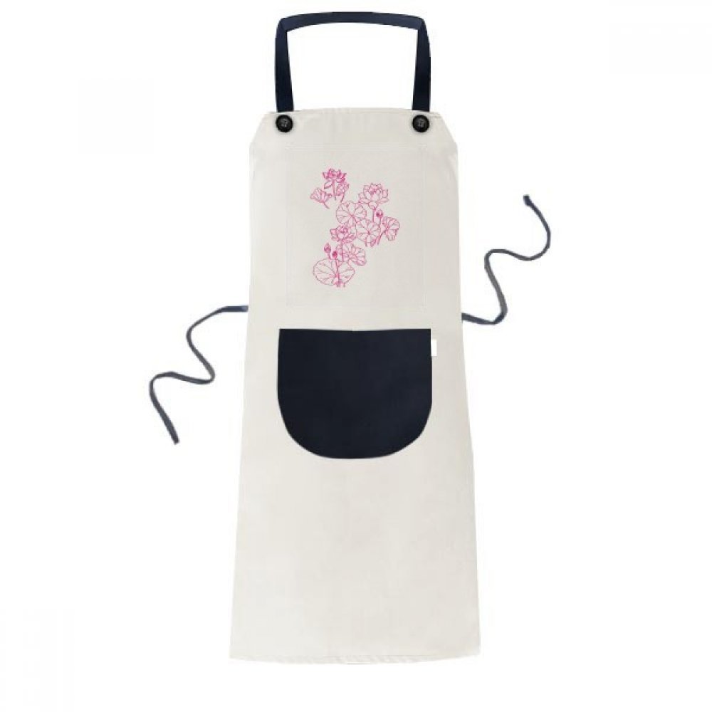 Tablier de cuisine réglable noir à motif fleur de lotus bavoir avec poche homme femme