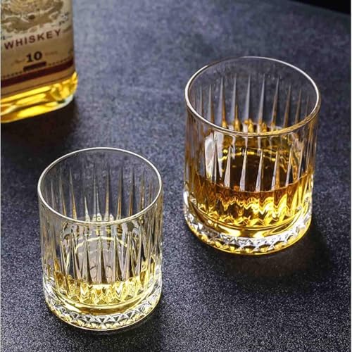 Image of Premium Crystal Whiskey Glass Set of 4, 300 ml Cut Glass Design, Heavy Base Tumbler for Bourbon, Scotch & Cocktails (4, Dark Line)