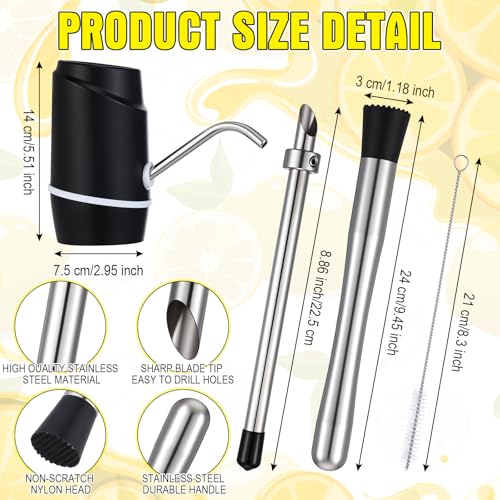 Image of Maxdot 4 Pieces Lemonade Stand Supplies, 5 Gallon Electric Water Dispenser with Straw Brush, Straw Puncher for Plastic Lids, Lemonade Cups, Stainless Steel Muddler for Fresh Squeezed Drinks