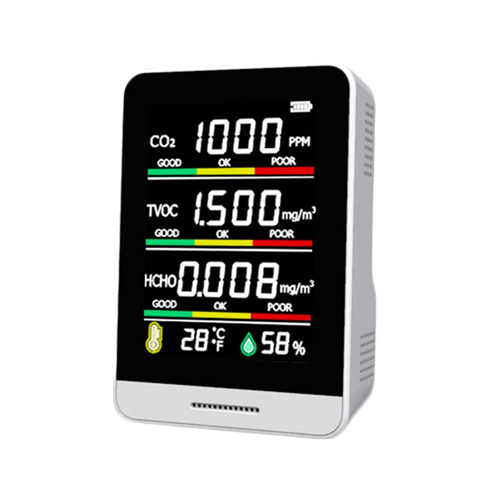 Medidor de Co2 Portátil para Calidad del Aire Sensor Hcho y Capacidad de 1200ma, Monitor de Temperatura y Humedad para Uso en Interiores