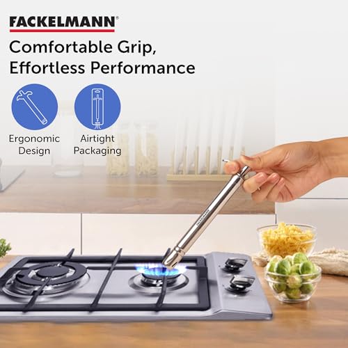 Image of Fackelmann Stainless Steel Gas Lighter | Strong Sturdy & Durable | Rust Resistant | 1 Year Warranty | Ideal for Any Gas Stove appliance | No Batteries | Works on Piezo-Electric Effect Principle - 17cm