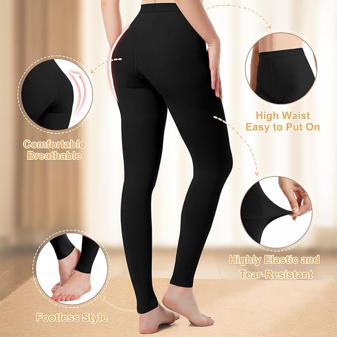 2 pairs medical compression pantyhose for women 20-30mmhg graduated support tight pants opaque footless