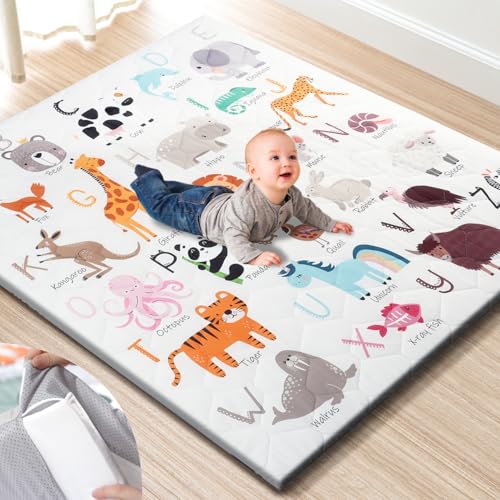 Image of TINYHARBO Premium Foam Baby Play Mat 50" x 50" – Removable & Machine Washable Cover, Extra Thick Padding Playpen Mat, Non-Slip Crawling Mat, Easy to Clean for Infants, Toddlers & Babies