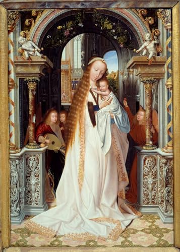 Cuadro decorativo de Quentin Massys, lienzo para sala de estar Lady col Bambino de 60x90cm