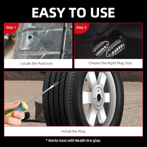 Image of Realth 60PCS Tire Repair Rubber Nails Kit, Screw-in Flat Tire Repair Kit | Fast Self-Service Puncture Fix for Car, Motorcycle, Truck, ATV & Tractor