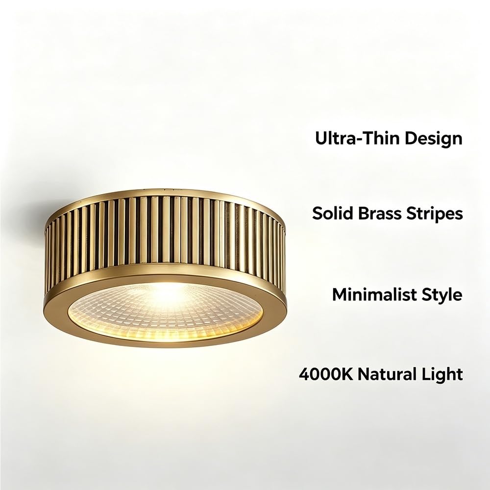 Vintage Massivmessing LED Deckenstrahler Flur Garderobe Einbauleuchte | Retro Kleine Deckenleuchte Aufbau Montage 4000K Natürliches Licht(7W,D12CM)
