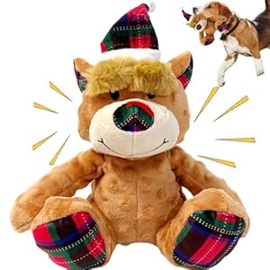 CIIVURR Christmas Squeaky Dog Toys with Crinkle, Xmas Interactive Plush Dog Chew Toys, Dog Enrichment Toys to Keep Them Busy, Dog Toy for Small Medium Large Dogs – Xmas Bear (Bear)