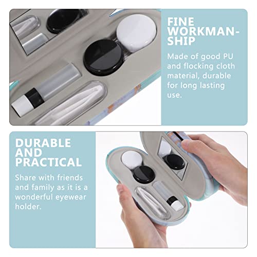 Ciieeo Eye Glasses 1 Set Eyeglass Case PU 2 in 1 Double Sided Eyeglass Box with Mirror Travel Kit Contacts Case Holders with Soak Storage Tweezers for Home Travel Glasses Case - Image 4