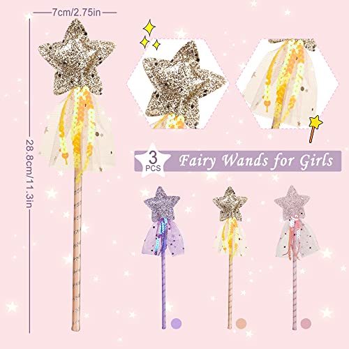 3Pcs Fairy Princess Wand For Girls Party Favors, Magic Star Wand For Fairy Wond Kids, Glitter Fairy Wands For Fairy Dress Up, Costume Wand For Party Supplies Cosplay Favors Role Play(Pink/Purple/Gold) #TOP2