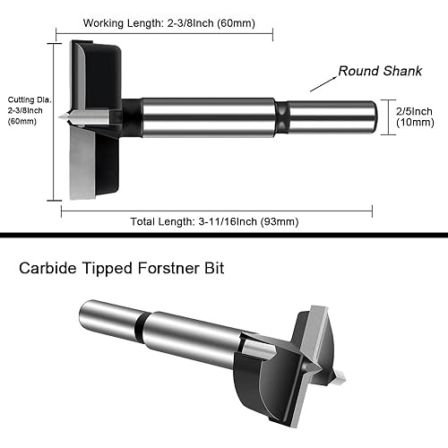 Vista 8 de ASNOMY Broca Forstner de 2-1/4 pulgadas, broca Forstner con punta de carburo para madera dura, juego de sierra de agujero de perforación de madera