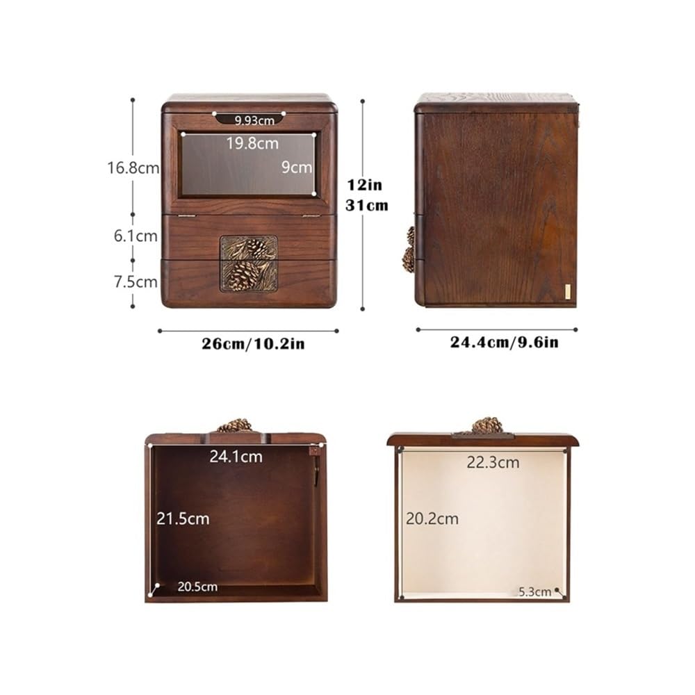 Pudełko do makijażu Organizer na kosmetyki, drewniane etui w stylu retro z szufladami i lustrem, duża pojemność, półka na kosmetyki